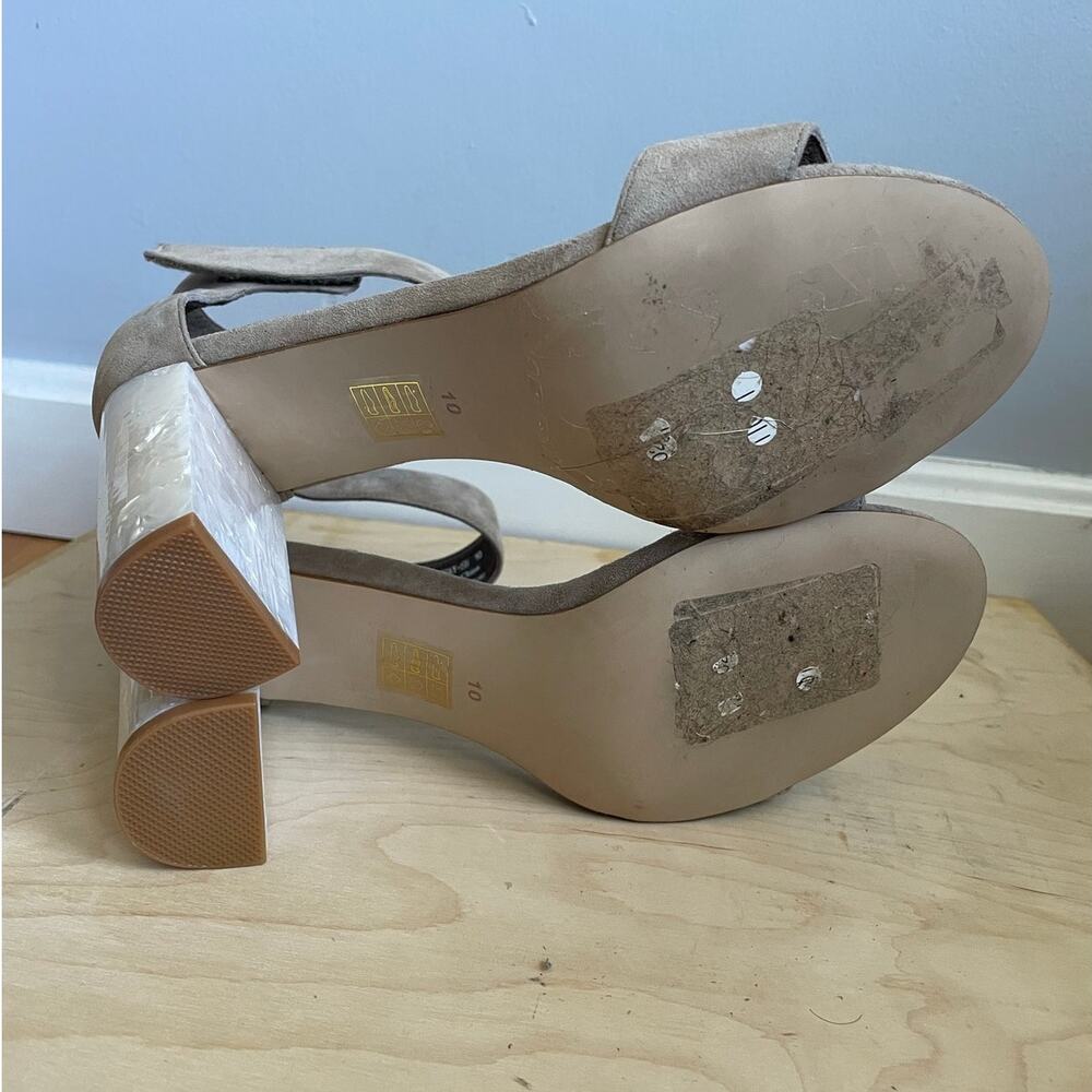 Jeffrey Campbell Lindsay Heels 3.5" sz 10 Suede Leather Nude Lucite Sparkle Heel - Picture 4 of 10
